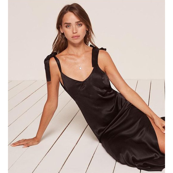 NWOT Reformation Tanya Silk Slip Maxi Dress Black Size XS - Picture 4 of 10